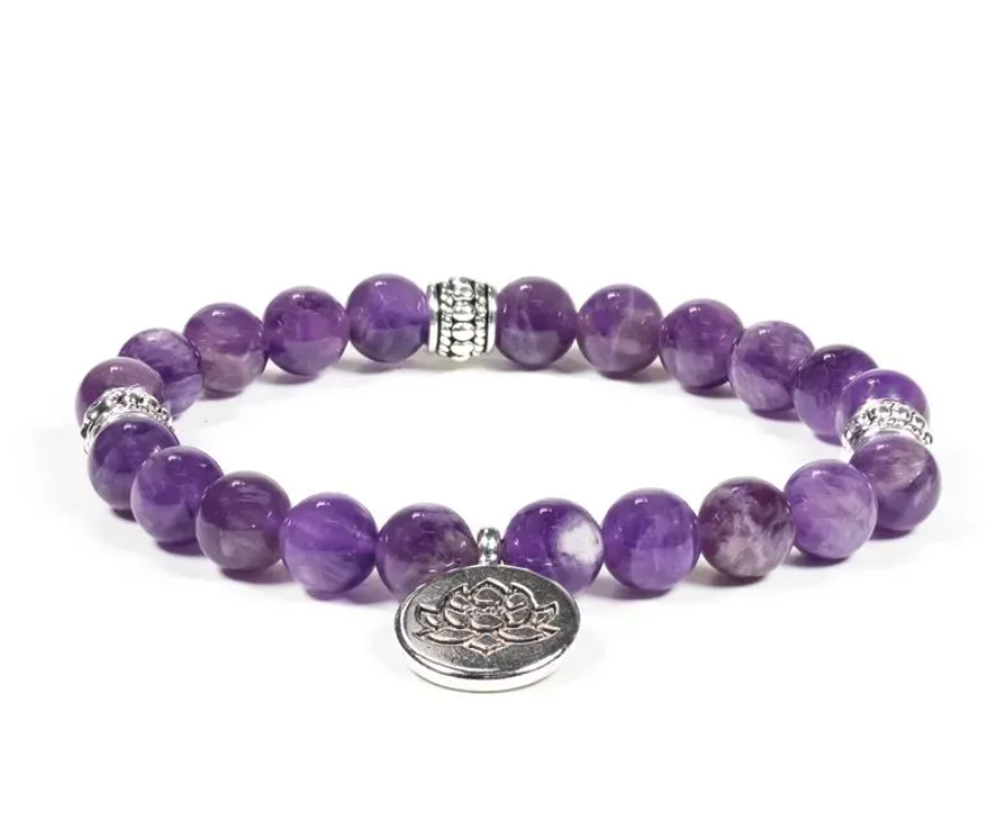 Mala Armband Amethyst elastisch mit Lotus