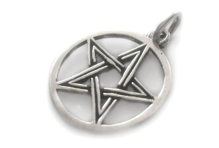 Pagan Schutzanhänger - AURIC - ø2.7 cm - Glücks Amulett - Pentagramm im Kreis - Silber