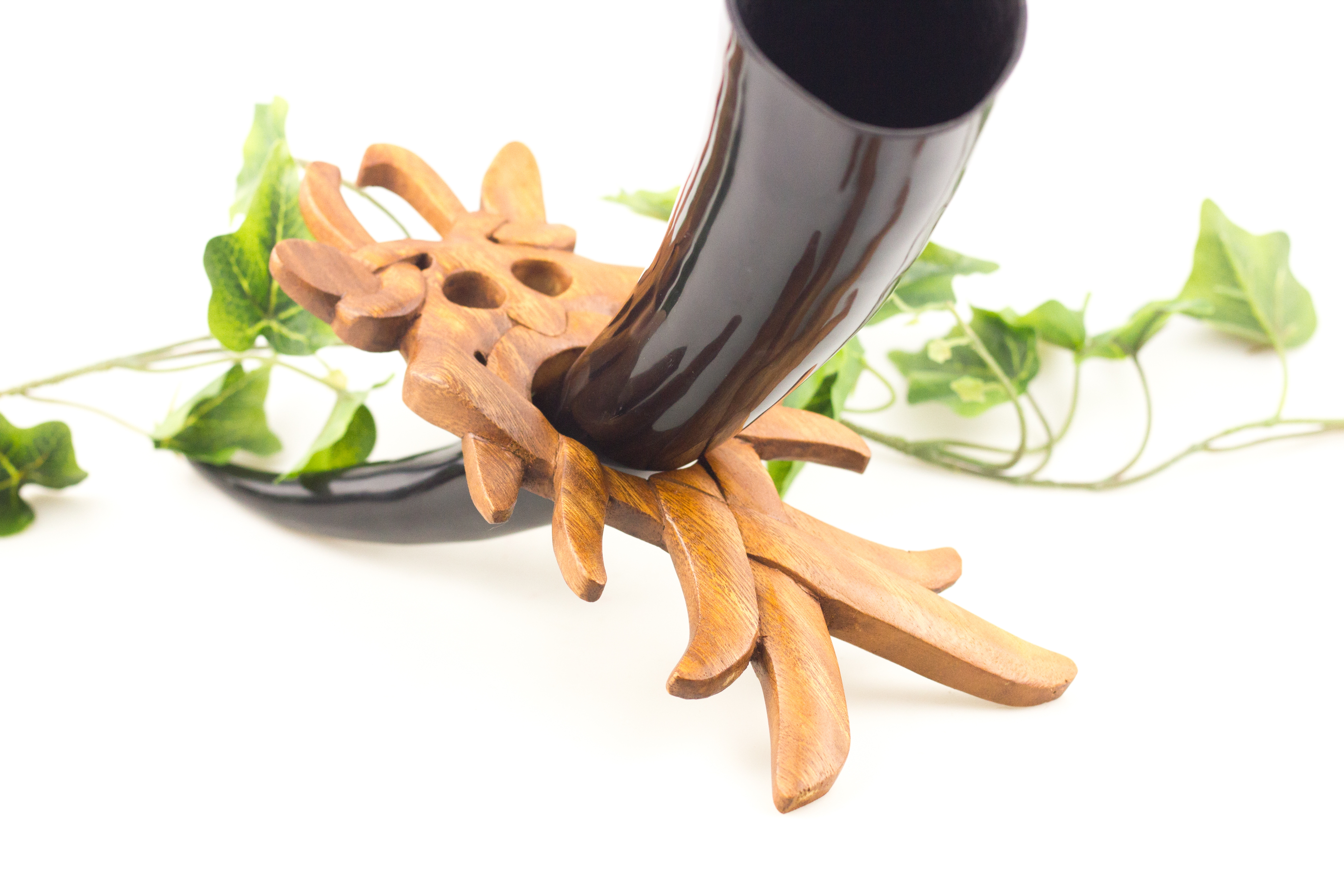 Asatru Vikings Trinkhornständer - ODIN - 25 cm - Wikinger Maske aus Mösgard für Trinkhorn - Holz