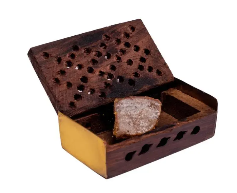 Harzmischung Rose/Amber in Holz Dose -- 6x4 cm