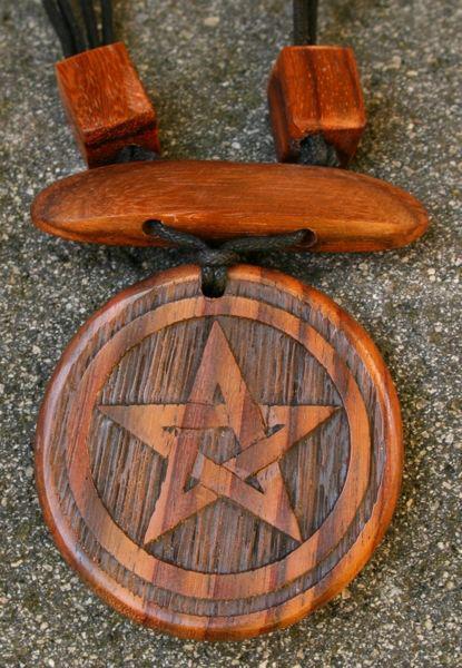 Holz Kette Schmuckanhänger - PENTAGRAM - Wunsch & Schutz Amulett - Drudenfuß
