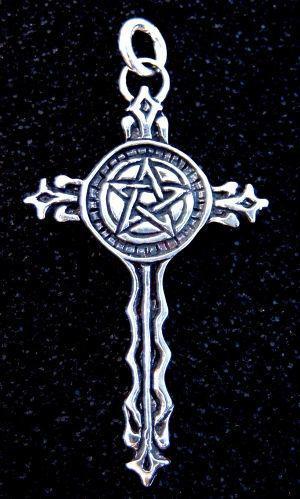 Pagan Pentagramm Anhänger  GOTHIC - 5.7 cm - Irisches Schutz-Amulett Kreuz - Silber