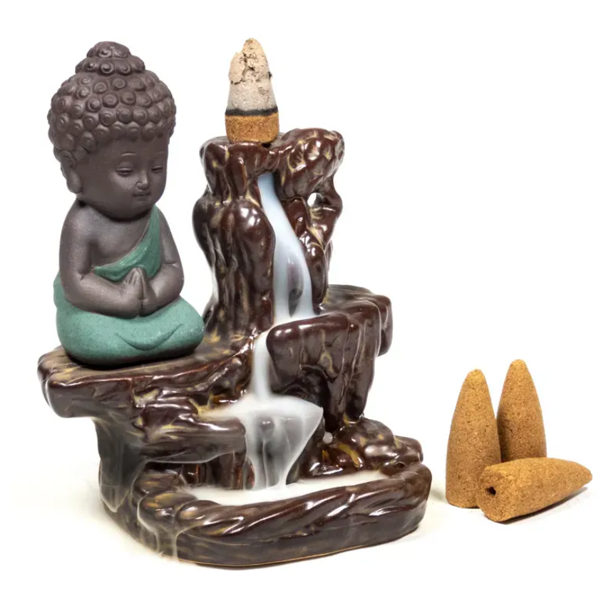 Rückfluss Wasserfall Weihrauchbrenner Kleiner Buddha